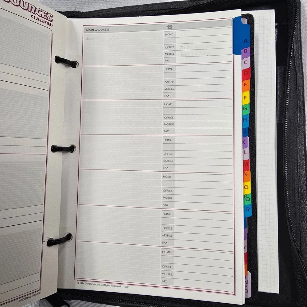 Day Runner Classic Edition Planner 3-Ring Binder Inserts Vintage Dayrunner 1988
